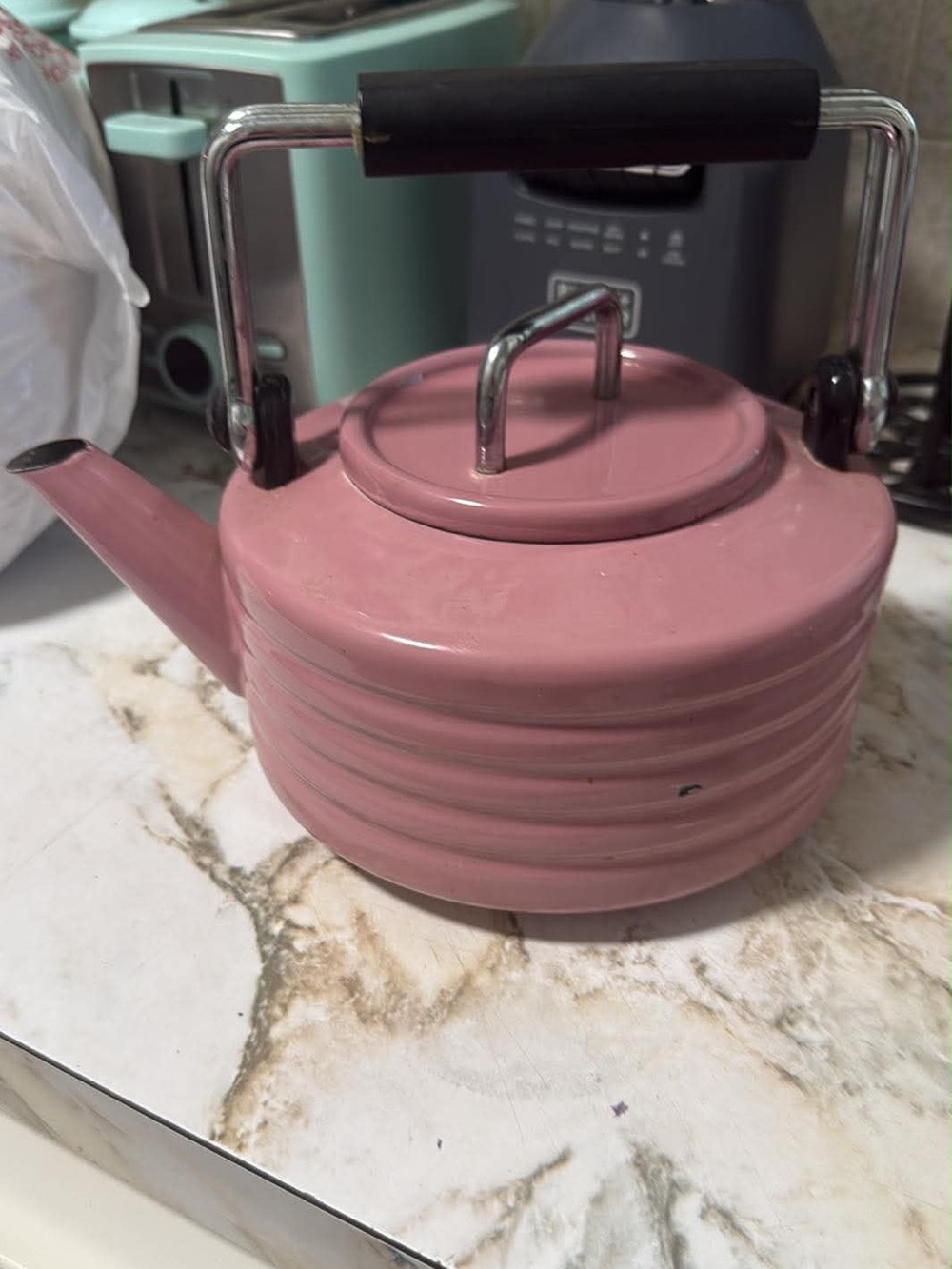 Vintage Pink Stovetop Tea Kettle with Handle